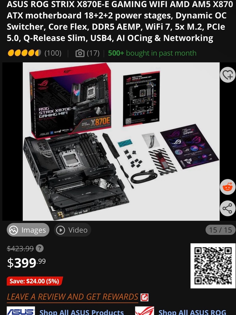 ASUS ROG Strix X870E Gaming Motherboard Black with Red & Purple Accents